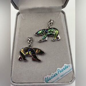 Silver and Green Bear Earrings